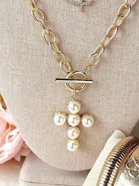 Park Lane Blessed Faux Pearl Cross Necklace